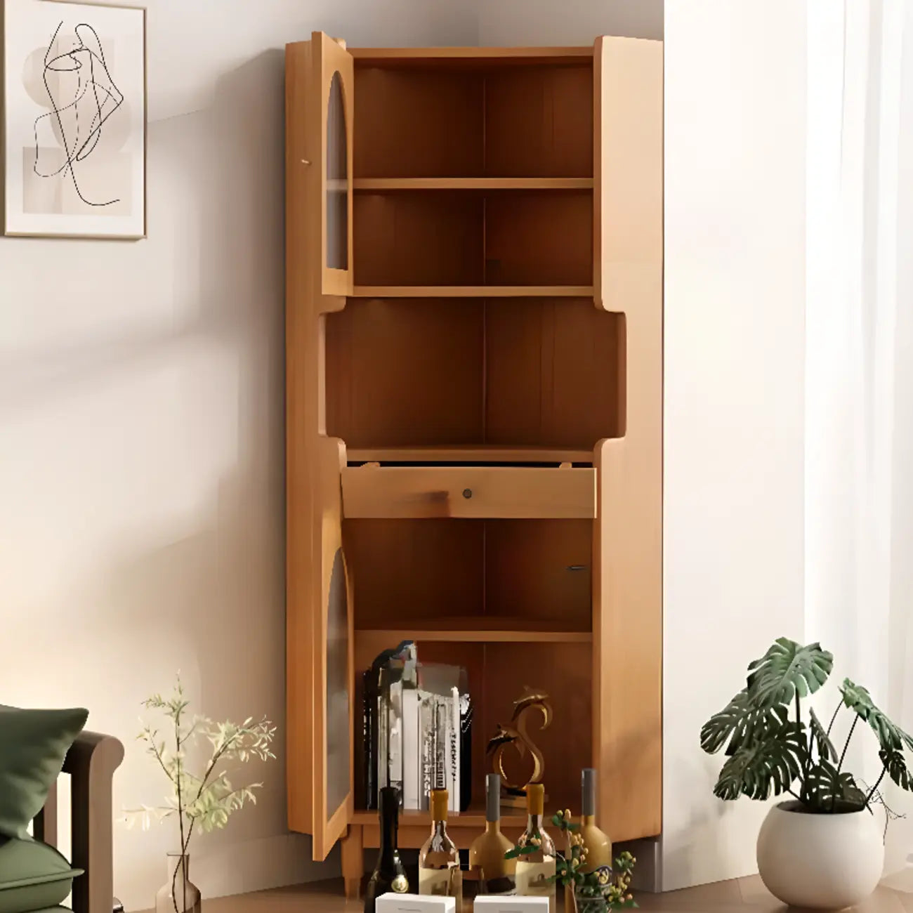 Tall Wooden 5-Tier Open Storage Display Buffet Cabinet