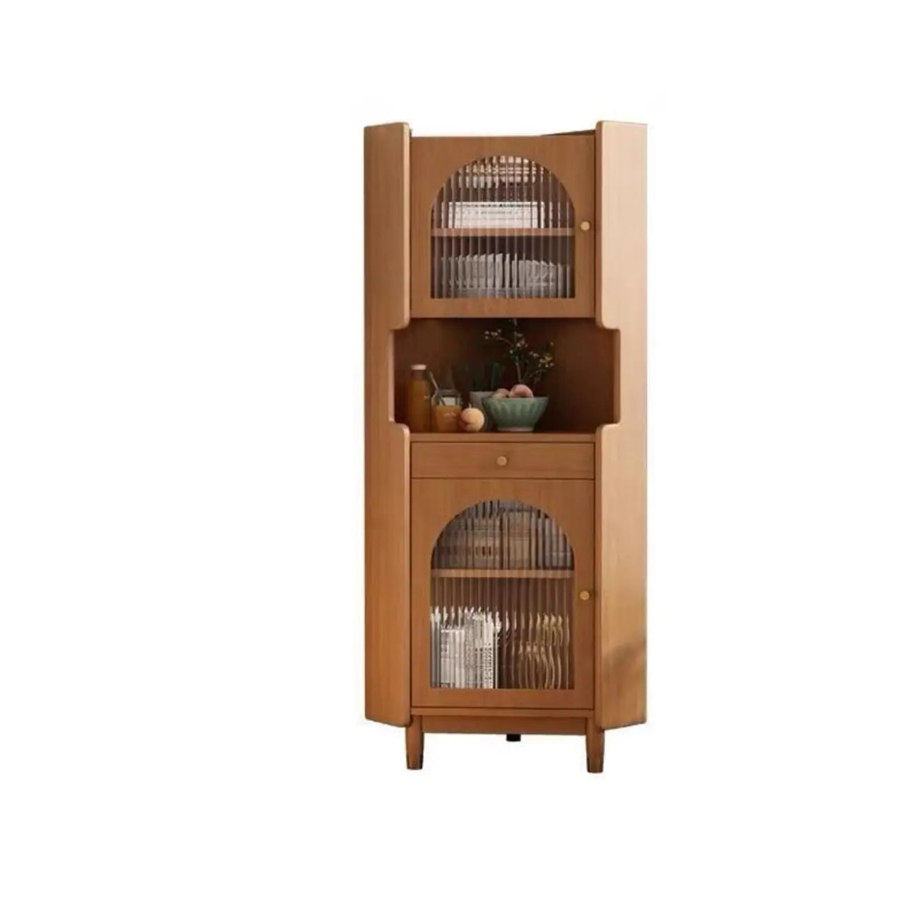 Tall Wooden 5-Tier Open Storage Display Buffet Cabinet