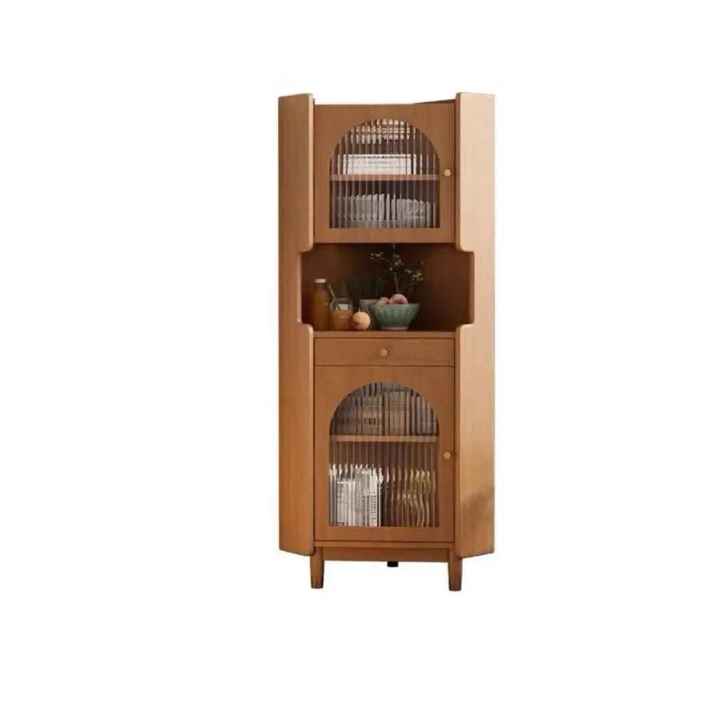 Tall Wooden 5-Tier Open Storage Display Buffet Cabinet
