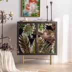 Plant Pattern Glass Door Storage Sideboard with Gold Legs