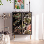 Plant Pattern Glass Door Storage Sideboard with Gold Legs