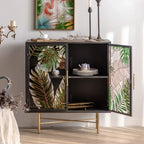 Plant Pattern Glass Door Storage Sideboard with Gold Legs