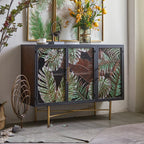 Plant Pattern Glass Door Storage Sideboard with Gold Legs