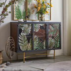 Plant Pattern Glass Door Storage Sideboard with Gold Legs