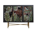 Plant Pattern Glass Door Storage Sideboard with Gold Legs