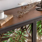 Plant Pattern Glass Door Storage Sideboard with Gold Legs