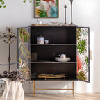 Plant Pattern Glass Door Storage Sideboard with Gold Legs
