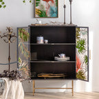 Plant Pattern Glass Door Storage Sideboard with Gold Legs