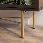 Plant Pattern Glass Door Storage Sideboard with Gold Legs