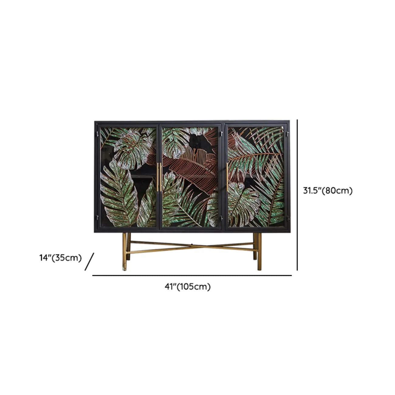 Plant Pattern Glass Door Storage Sideboard with Gold Legs