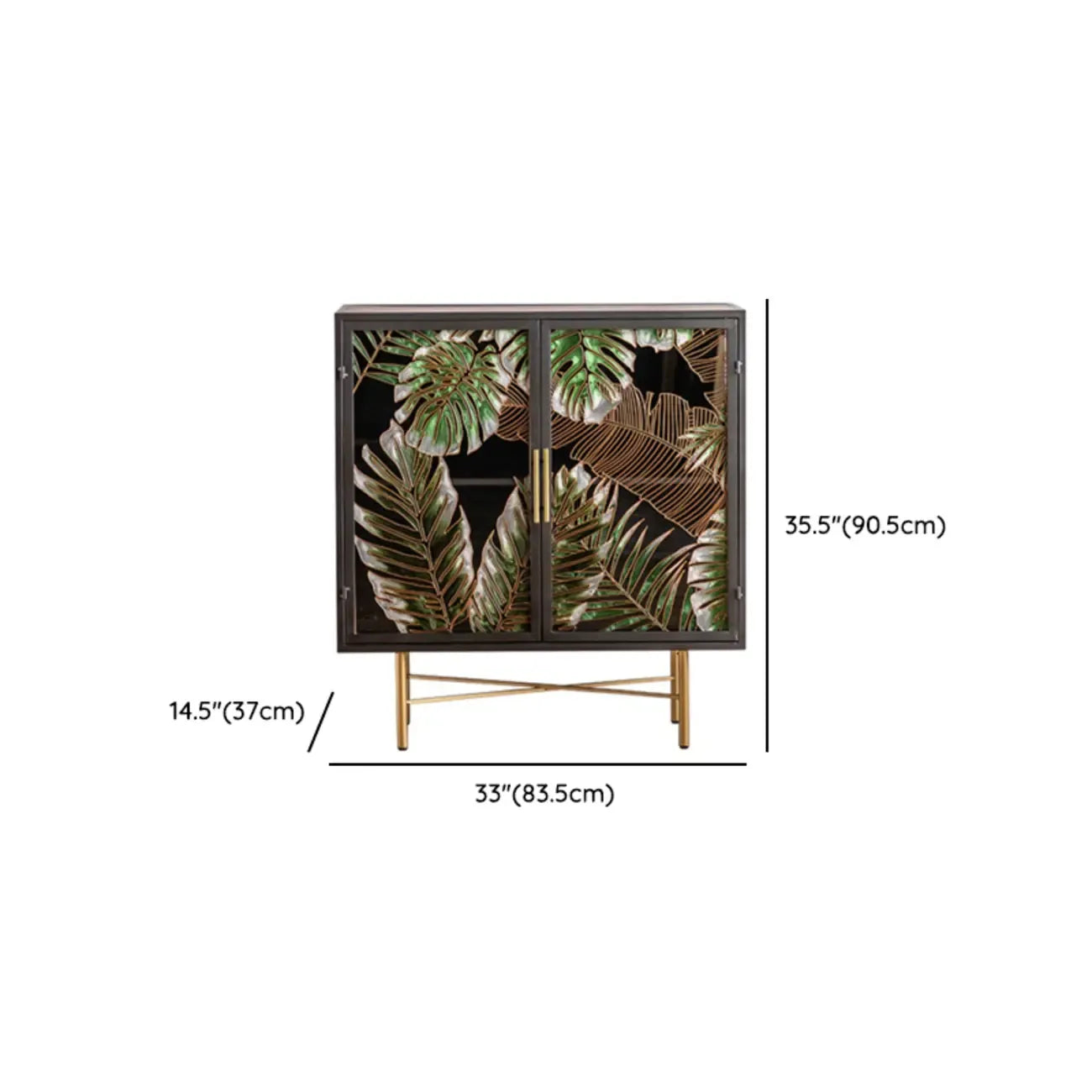Plant Pattern Glass Door Storage Sideboard with Gold Legs