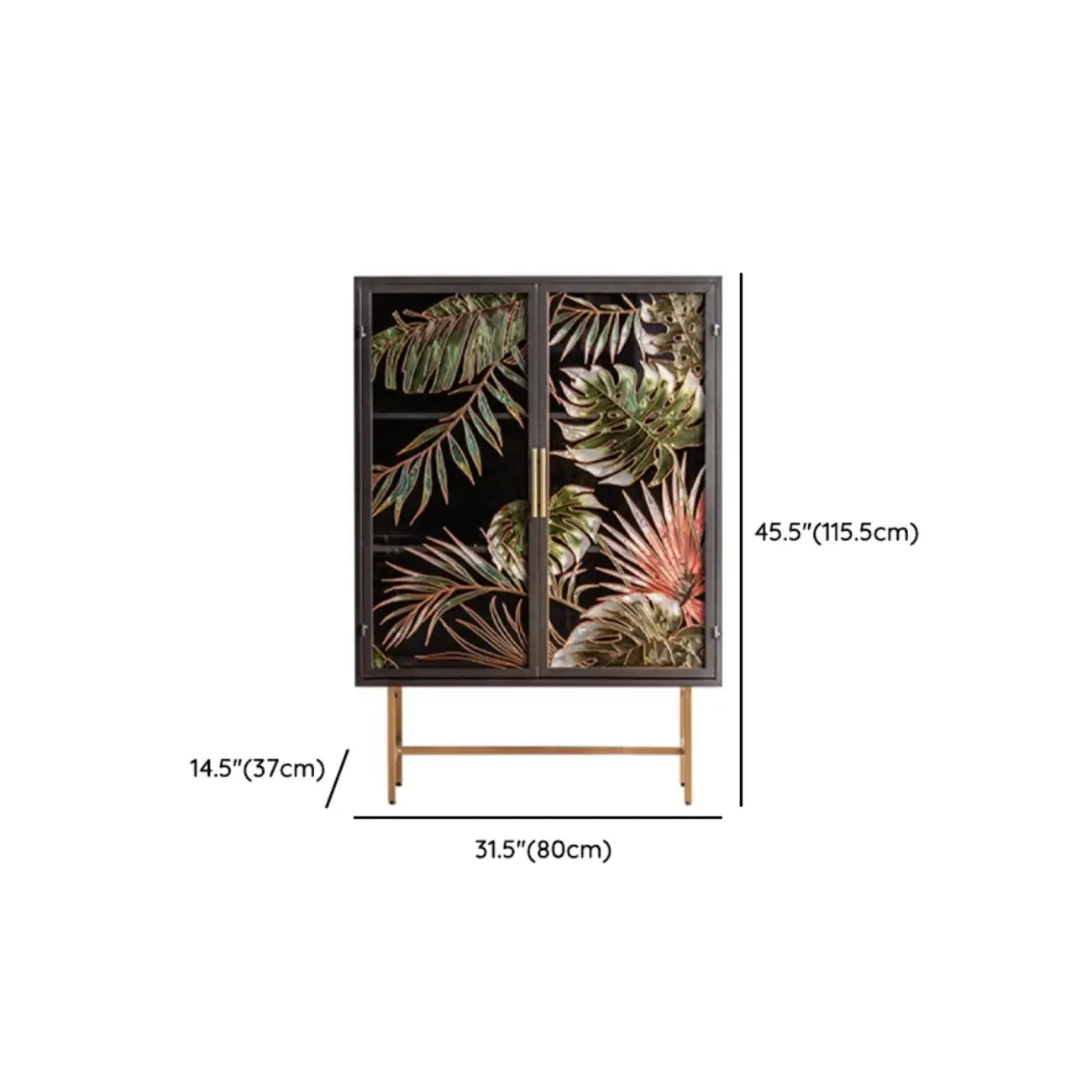 Plant Pattern Glass Door Storage Sideboard with Gold Legs