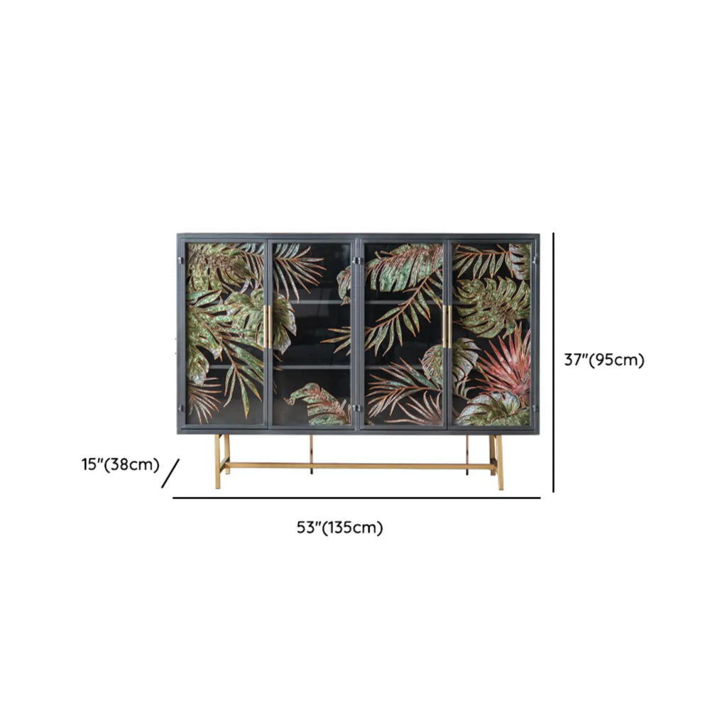 Plant Pattern Glass Door Storage Sideboard with Gold Legs