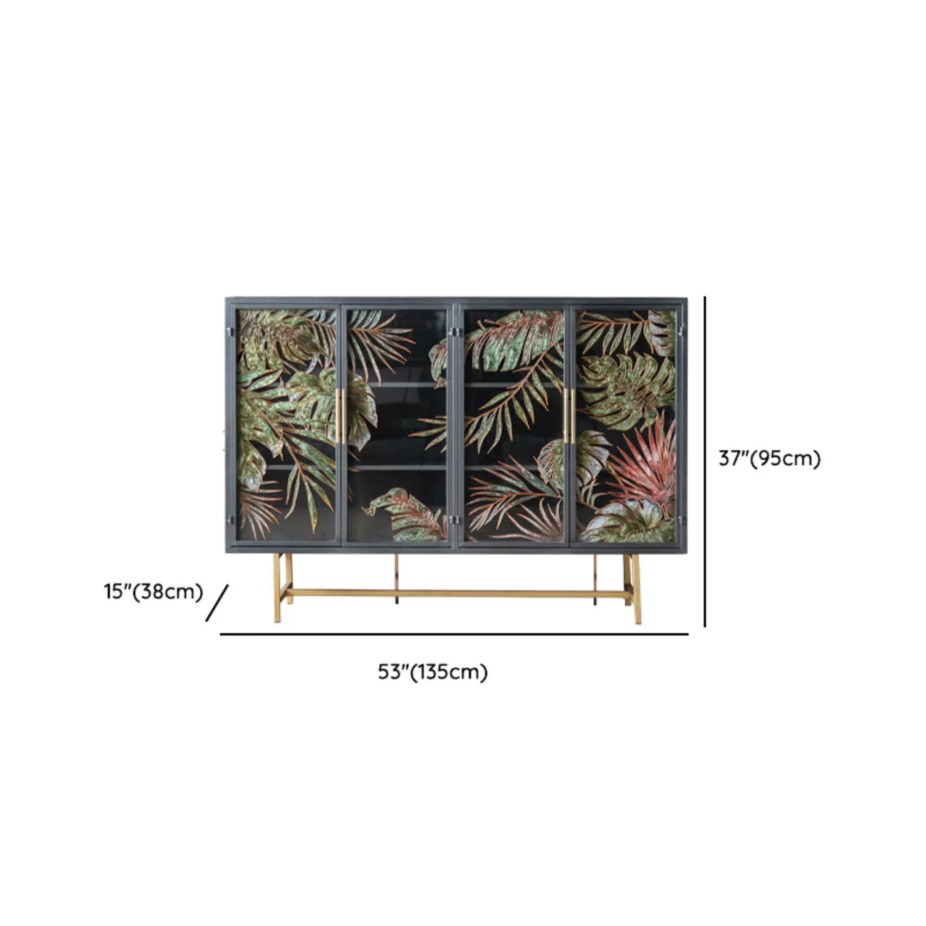 Plant Pattern Glass Door Storage Sideboard with Gold Legs
