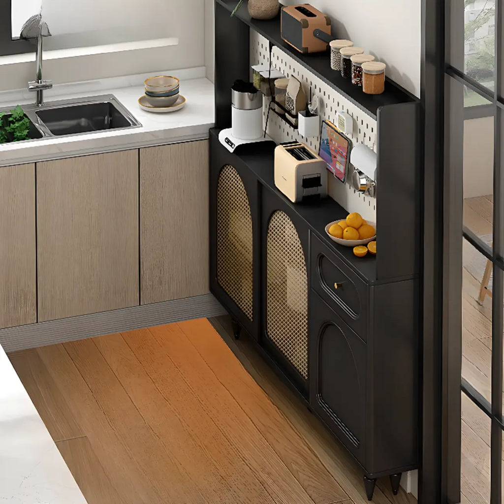 Kitchen Espresso Wood Black Rattan Door Sideboard