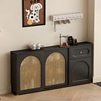 Kitchen Espresso Wood Black Rattan Door Sideboard
