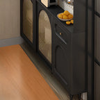 Kitchen Espresso Wood Black Rattan Door Sideboard