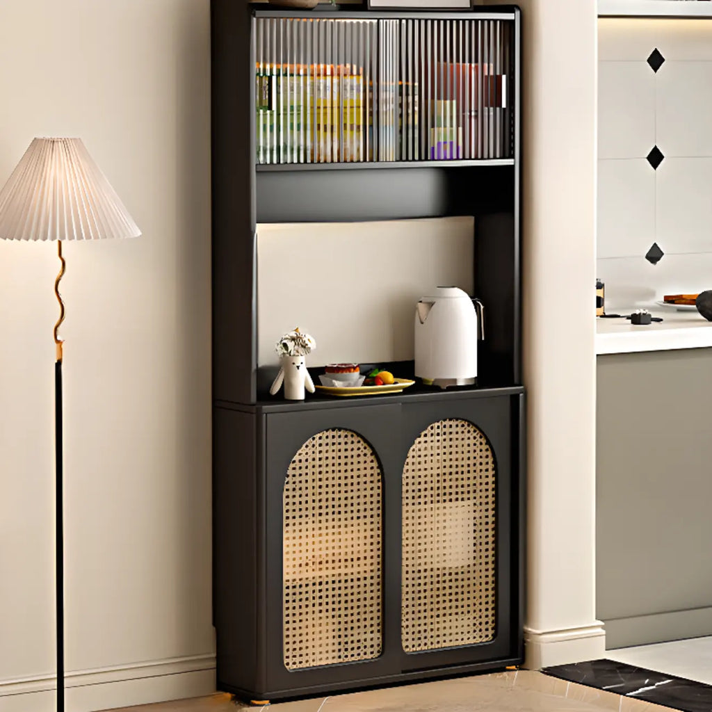 Kitchen Espresso Wood Black Rattan Door Sideboard