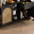 Kitchen Espresso Wood Black Rattan Door Sideboard