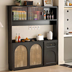 Kitchen Espresso Wood Black Rattan Door Sideboard