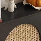 Kitchen Espresso Wood Black Rattan Door Sideboard
