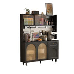 Kitchen Espresso Wood Black Rattan Door Sideboard