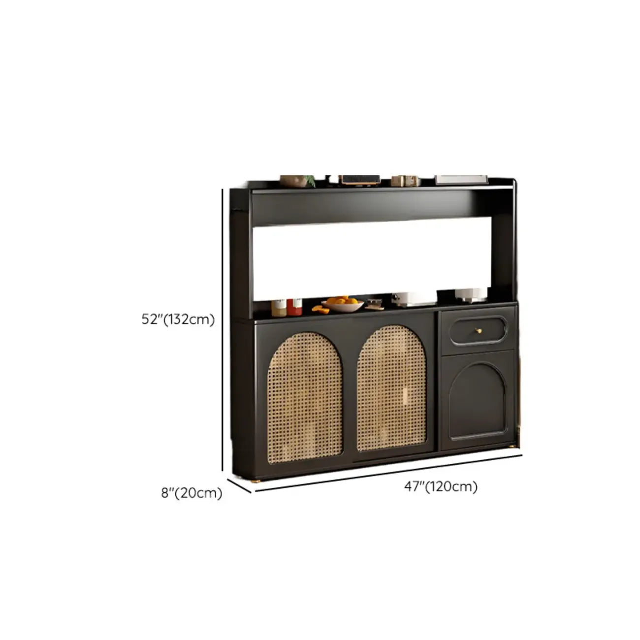 Kitchen Espresso Wood Black Rattan Door Sideboard
