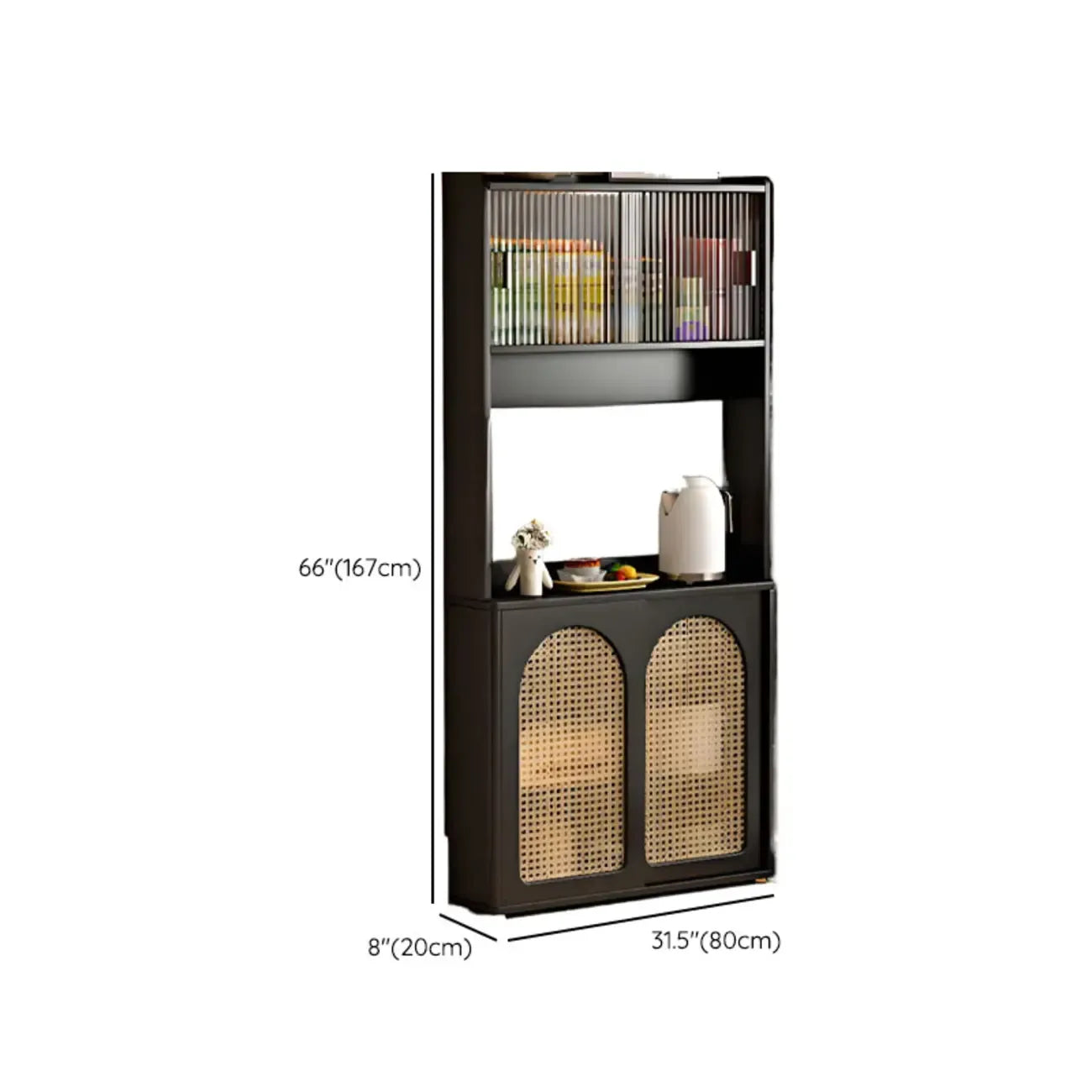 Kitchen Espresso Wood Black Rattan Door Sideboard