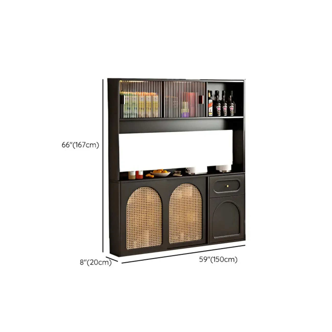 Kitchen Espresso Wood Black Rattan Door Sideboard