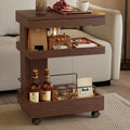 Brown Wood Rectangular 3-Tier Rolling Side Table