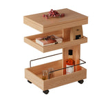 Brown Wood Rectangular 3-Tier Rolling Side Table