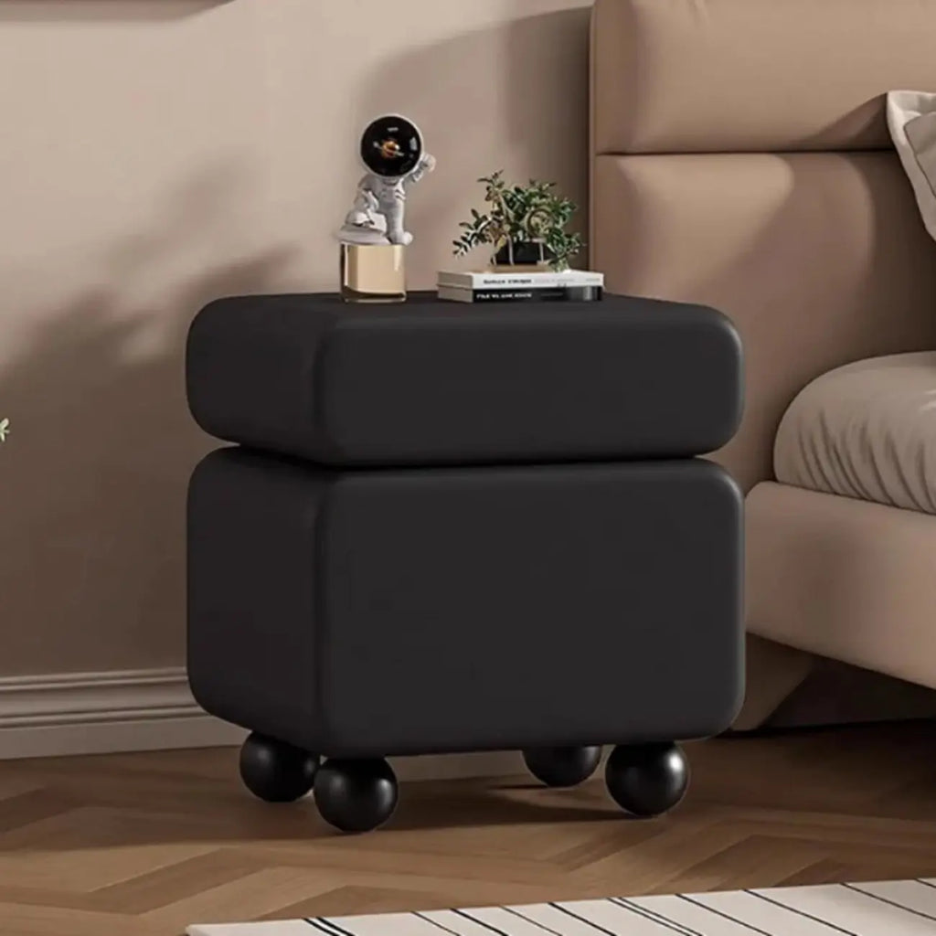 Sleek Black & White Two Drawers Bedside Nightstand