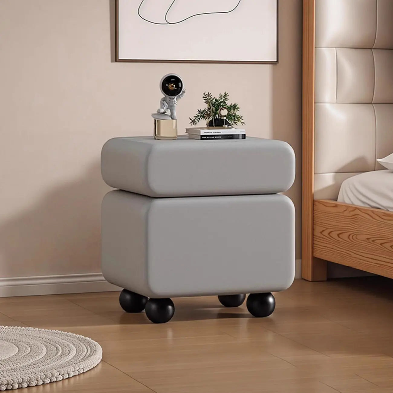 Sleek Black & White Two Drawers Bedside Nightstand