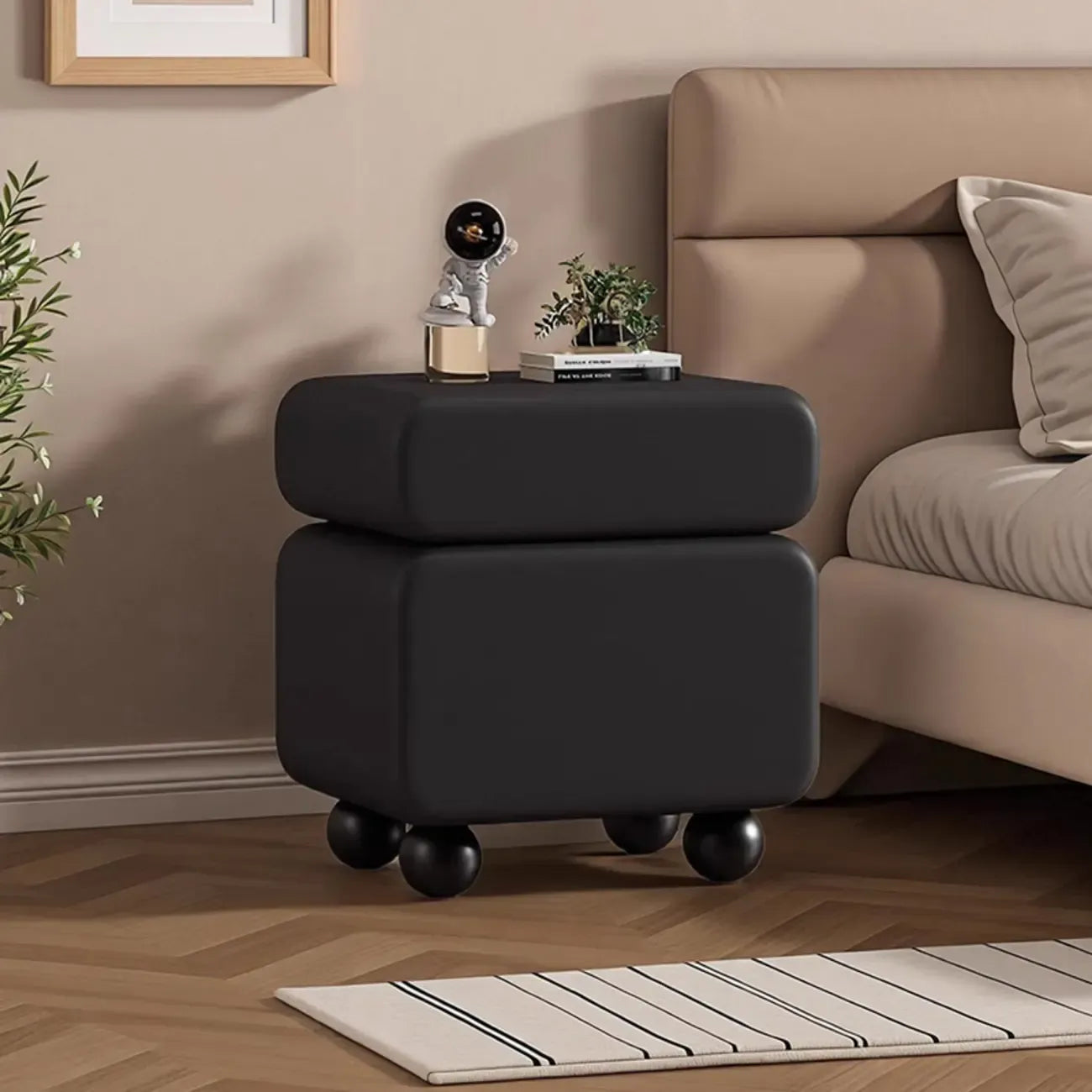 Sleek Black & White Two Drawers Bedside Nightstand