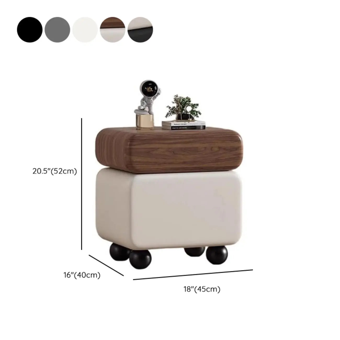 Sleek Black & White Two Drawers Bedside Nightstand