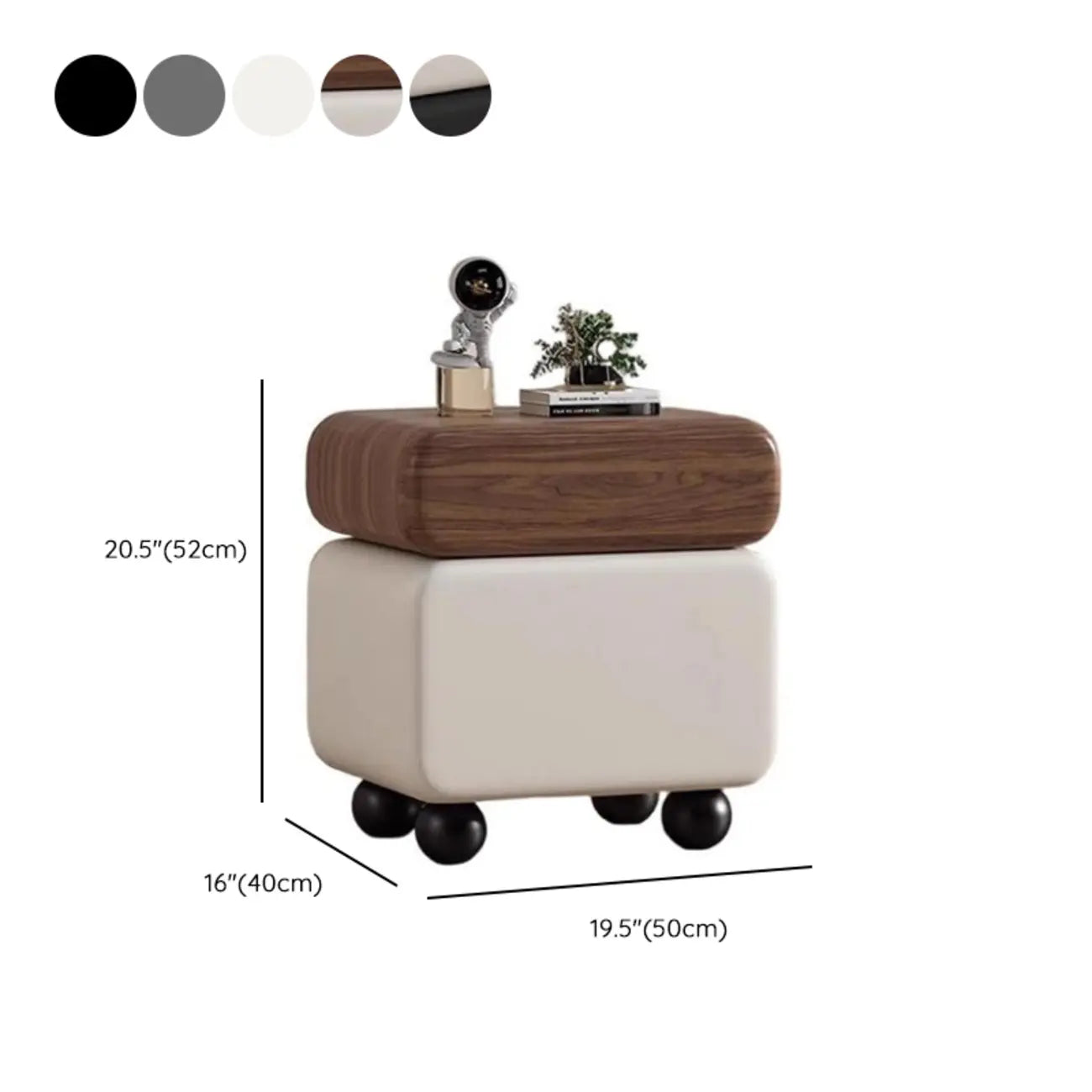 Sleek Black & White Two Drawers Bedside Nightstand