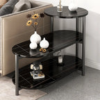 Black Oval 3-Tier Wood Storage Side Table with Metal Legs