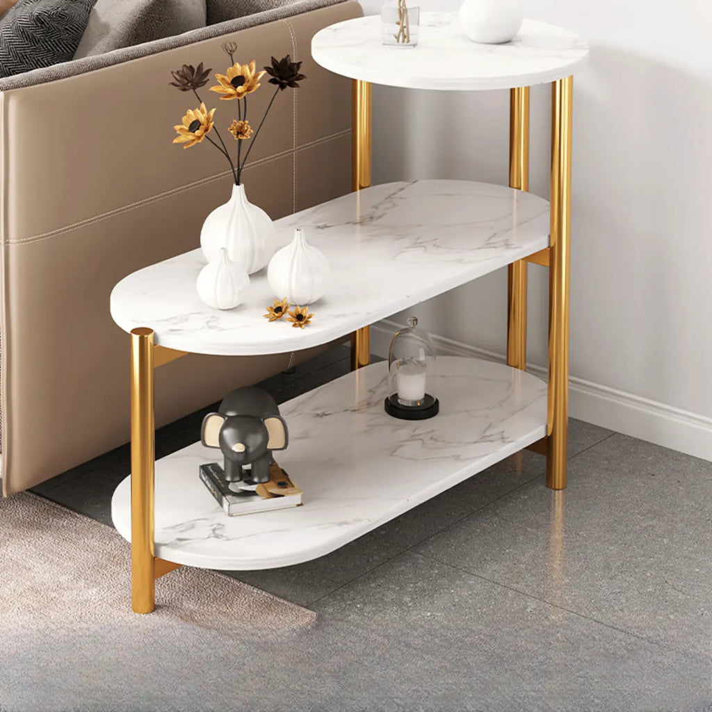 Black Oval 3-Tier Wood Storage Side Table with Metal Legs