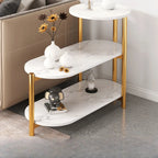 Black Oval 3-Tier Wood Storage Side Table with Metal Legs