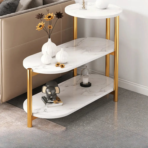 Black Oval 3-Tier Wood Storage Side Table with Metal Legs