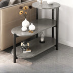 Black Oval 3-Tier Wood Storage Side Table with Metal Legs