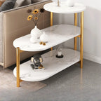 Black Oval 3-Tier Wood Storage Side Table with Metal Legs