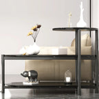 Black Oval 3-Tier Wood Storage Side Table with Metal Legs