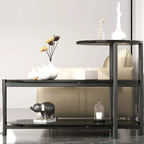 Black Oval 3-Tier Wood Storage Side Table with Metal Legs