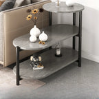 Black Oval 3-Tier Wood Storage Side Table with Metal Legs