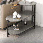 Black Oval 3-Tier Wood Storage Side Table with Metal Legs
