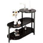 Black Oval 3-Tier Wood Storage Side Table with Metal Legs