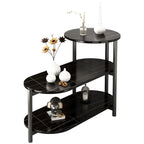 Black Oval 3-Tier Wood Storage Side Table with Metal Legs