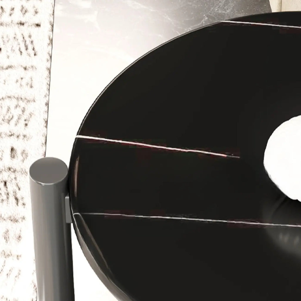 Black Oval 3-Tier Wood Storage Side Table with Metal Legs