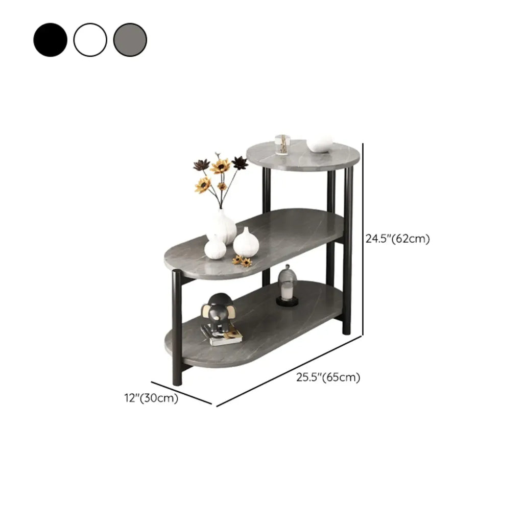 Black Oval 3-Tier Wood Storage Side Table with Metal Legs